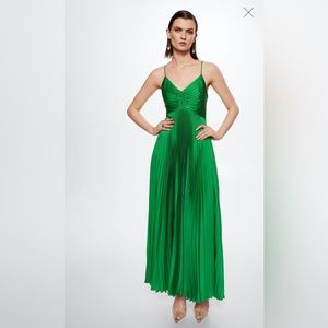 Mango Green Pleated Satin Dress, size 8